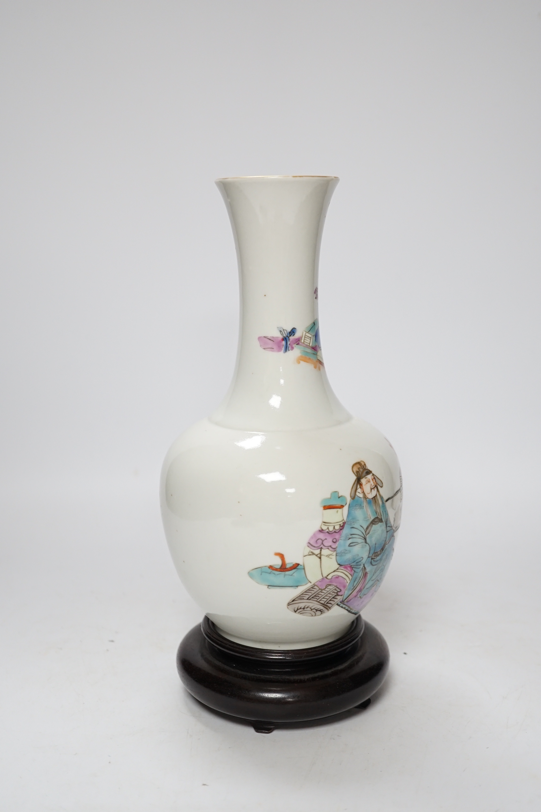 A Chinese famille rose vase, on hardwood stand, 26cm